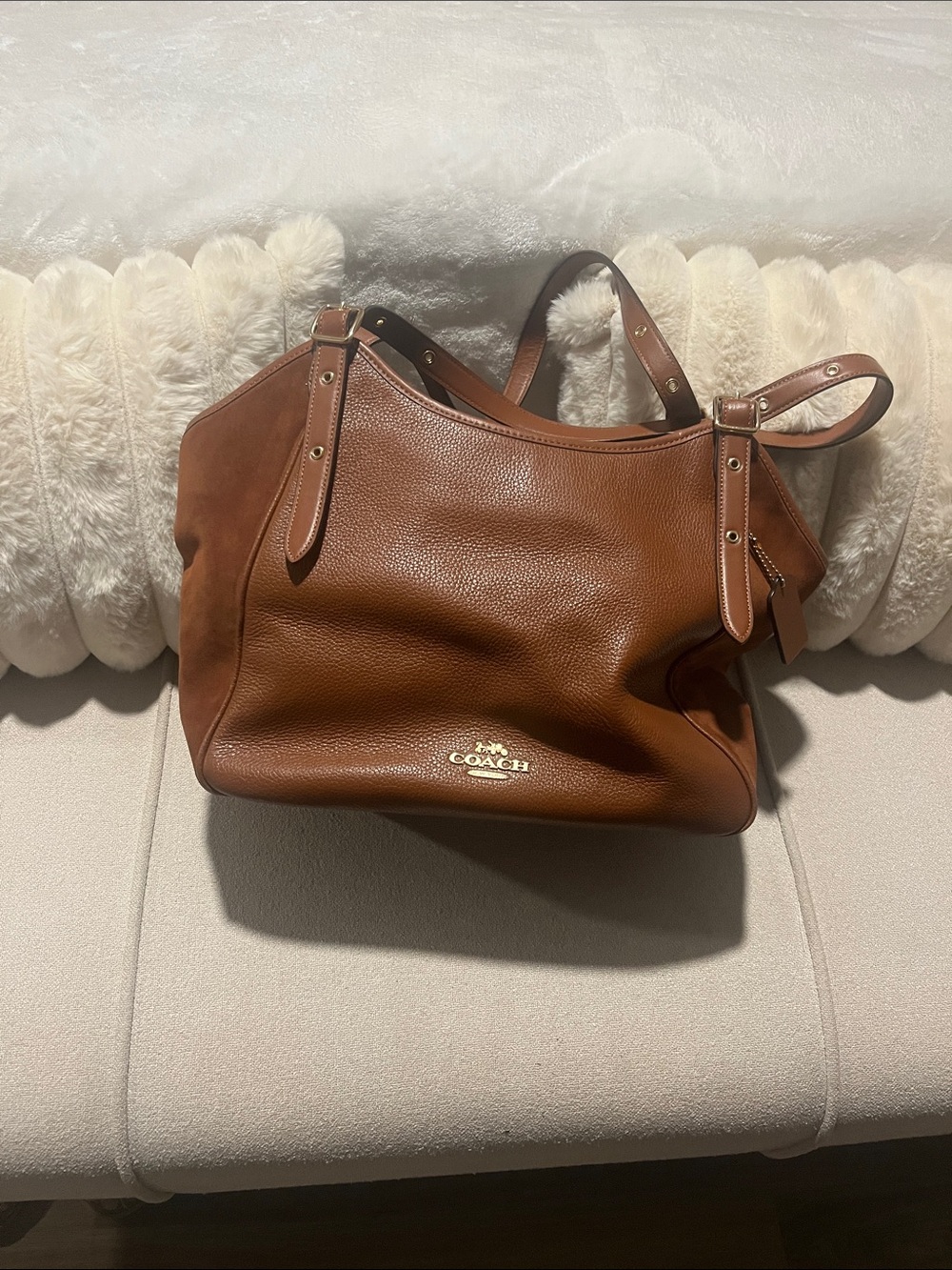 Coach Brown Pebble Leather Shoulder Bag with Gold Logo